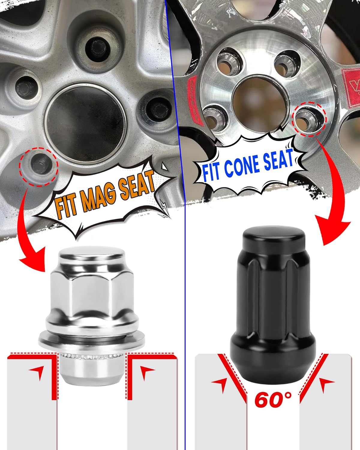 M12x1.5 Lug Nuts, 16 Piece 6 Spline LugNut with Socket for Polaris RZR, ATV 12x1.5 Black Wheel LugNuts for Ranger XP