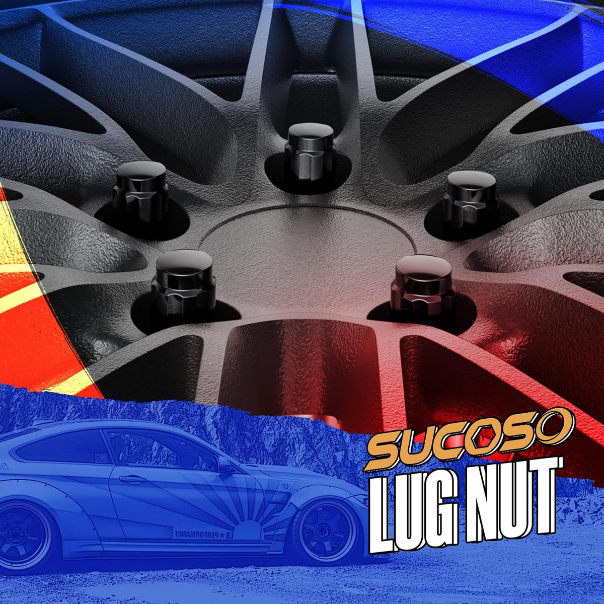 M12x1.5 Lug Nuts, 16 Piece 6 Spline LugNut with Socket for Polaris RZR, ATV 12x1.5 Black Wheel LugNuts for Ranger XP