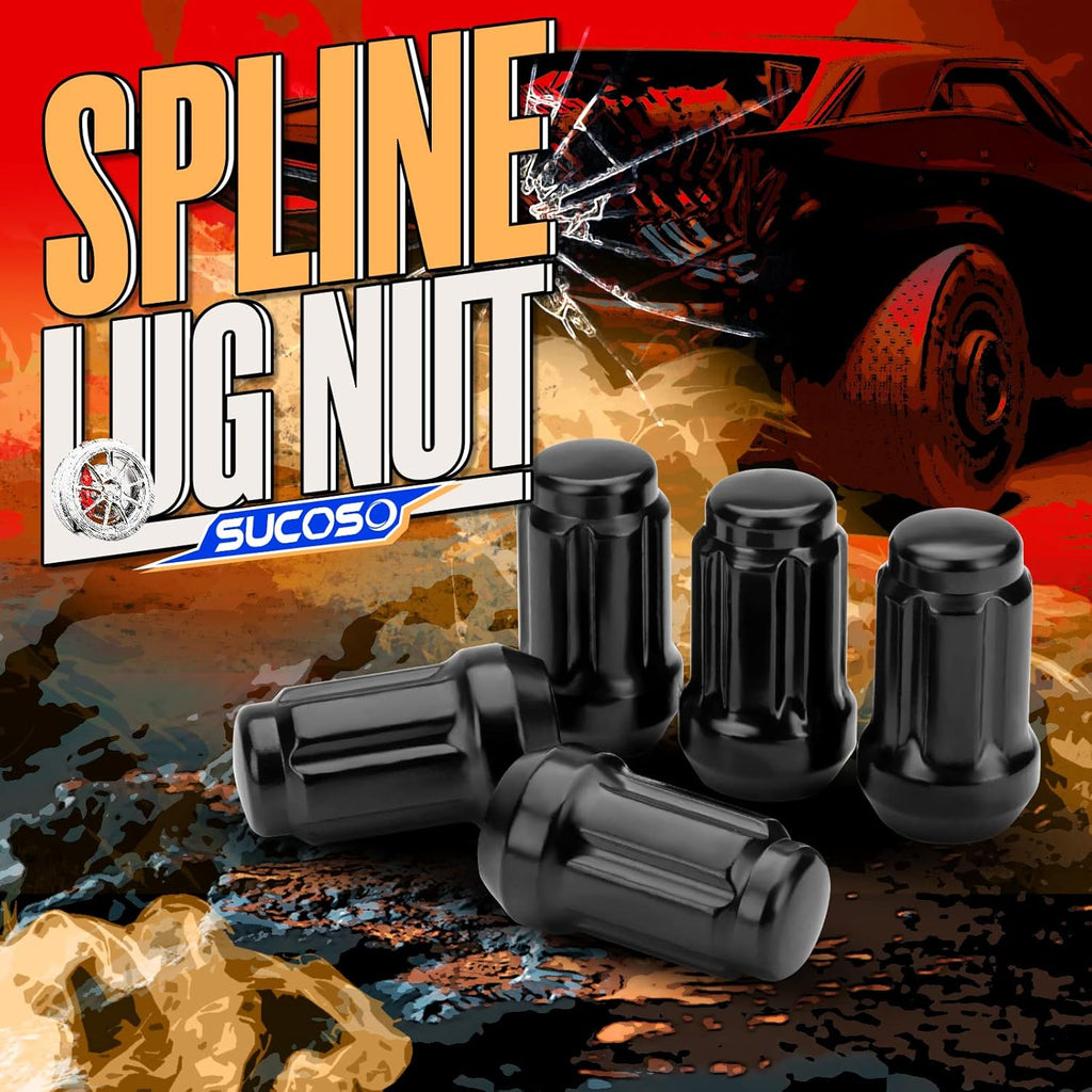 M12x1.5 Lug Nuts, 16 Piece 6 Spline LugNut with Socket for Polaris RZR, ATV 12x1.5 Black Wheel LugNuts for Ranger XP