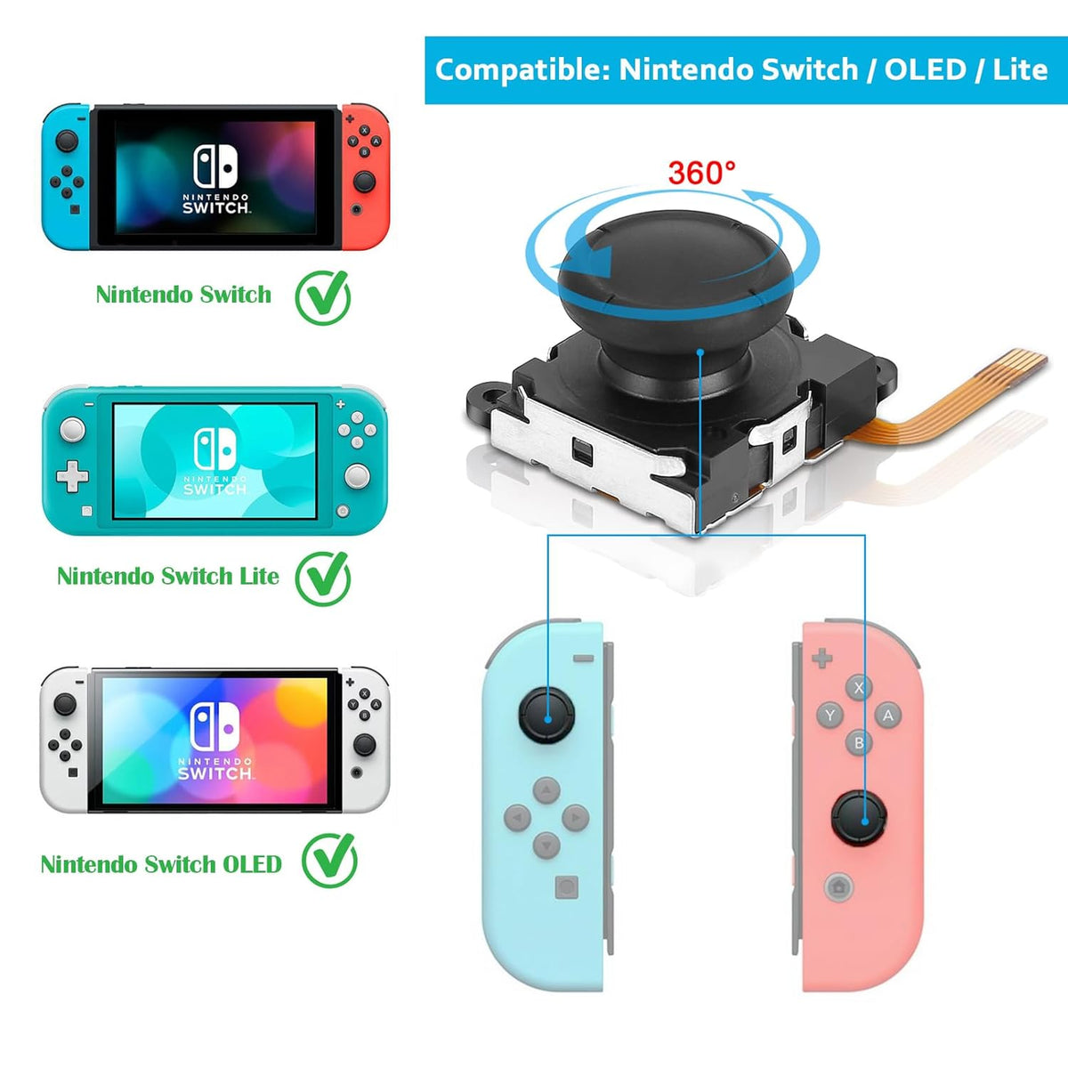 2 Piece Replacement Hall Effect Joystick for Nintendo Switch/Switch OLED Model/Switch Lite Joy-Con Controller