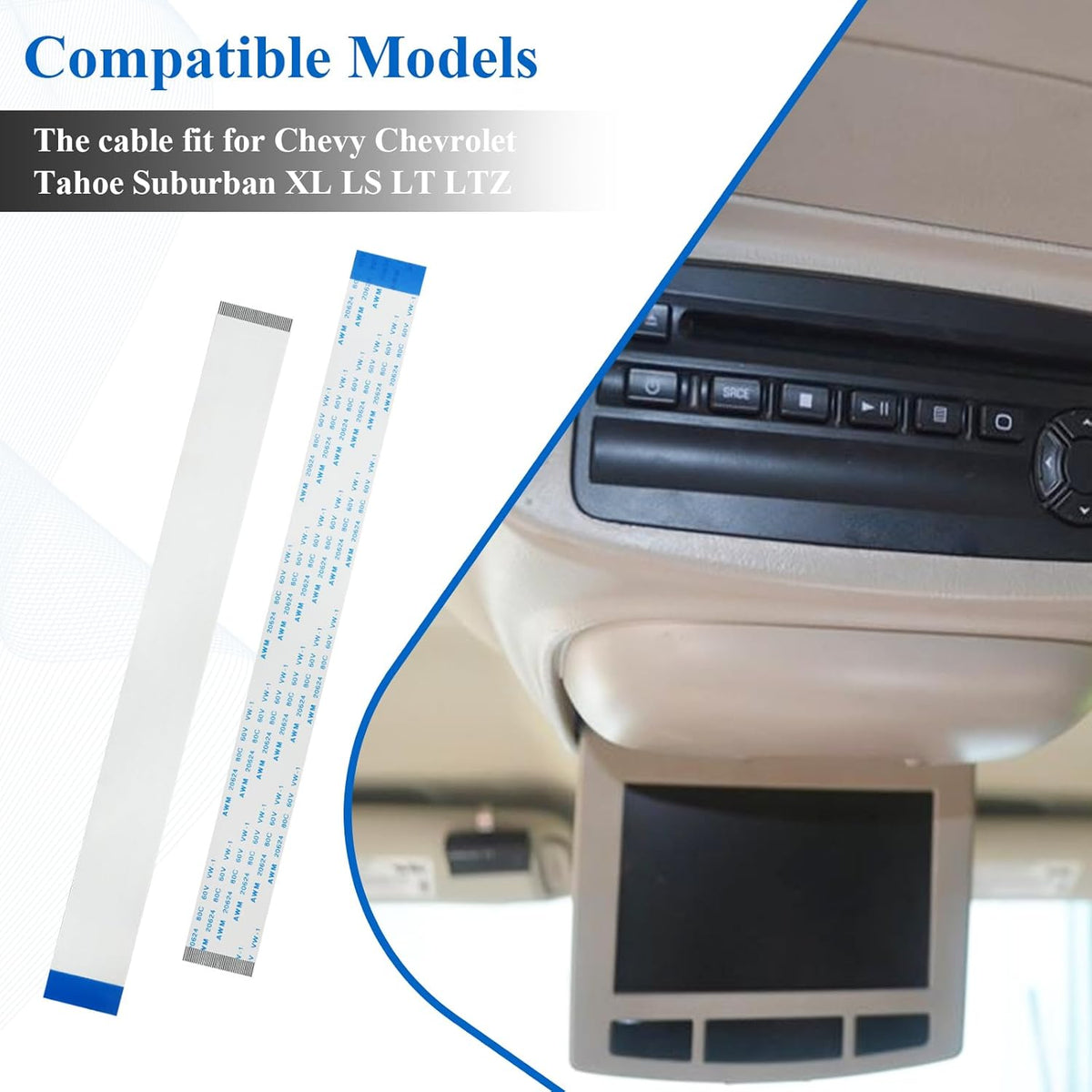1 Piece Rear Seat Entertainment RSE DVD Monitor Repair Ribbon Cable, for Chevy Chevrolet Tahoe Suburban
