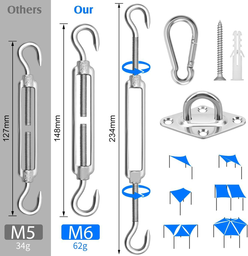 Sun Shade Sail Hardware Kit 6 Inch for Rectangle & Triangle Shade Sail Install
