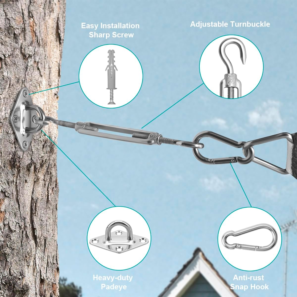 Sun Shade Sail Hardware Kit 6 Inch for Rectangle & Triangle Shade Sail Install