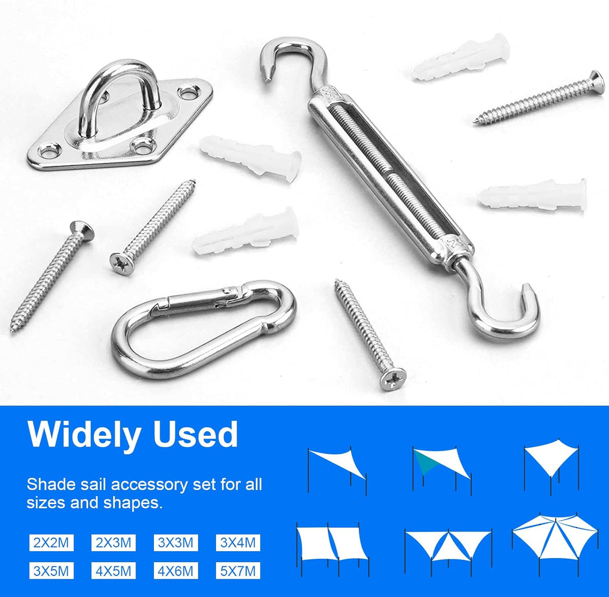 Sun Shade Sail Hardware Kit 6 Inch for Rectangle & Triangle Shade Sail Install