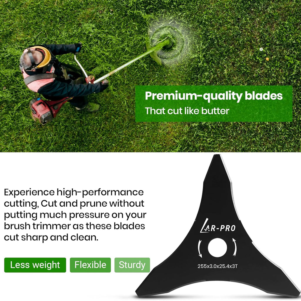 Brush Cutter Blade Set – 10in 3-Tooth Carbon Steel – 20/25.4mm Arbor – 2 Pack