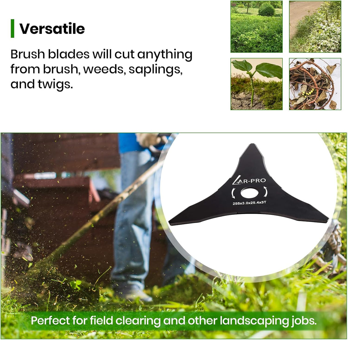 Brush Cutter Blade Set – 10in 3-Tooth Carbon Steel – 20/25.4mm Arbor – 2 Pack