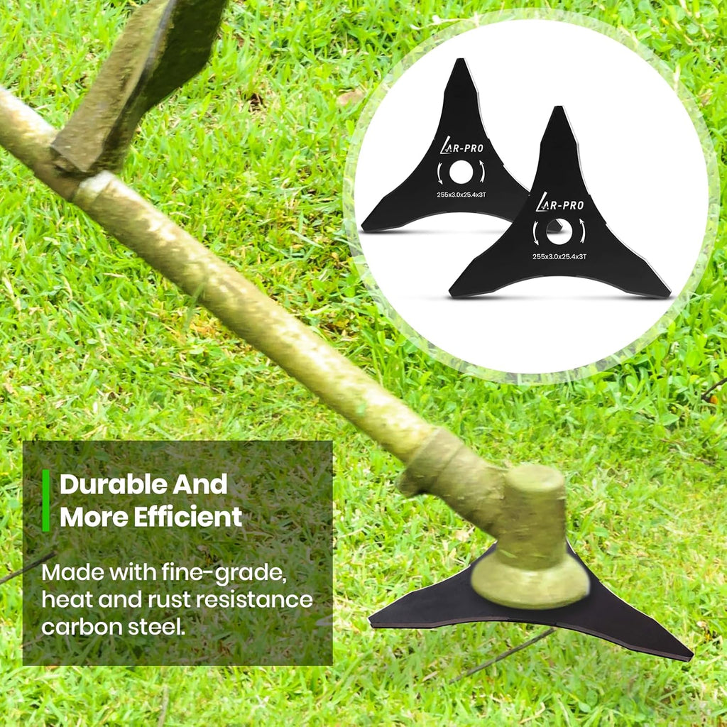 Brush Cutter Blade Set – 10in 3-Tooth Carbon Steel – 20/25.4mm Arbor – 2 Pack