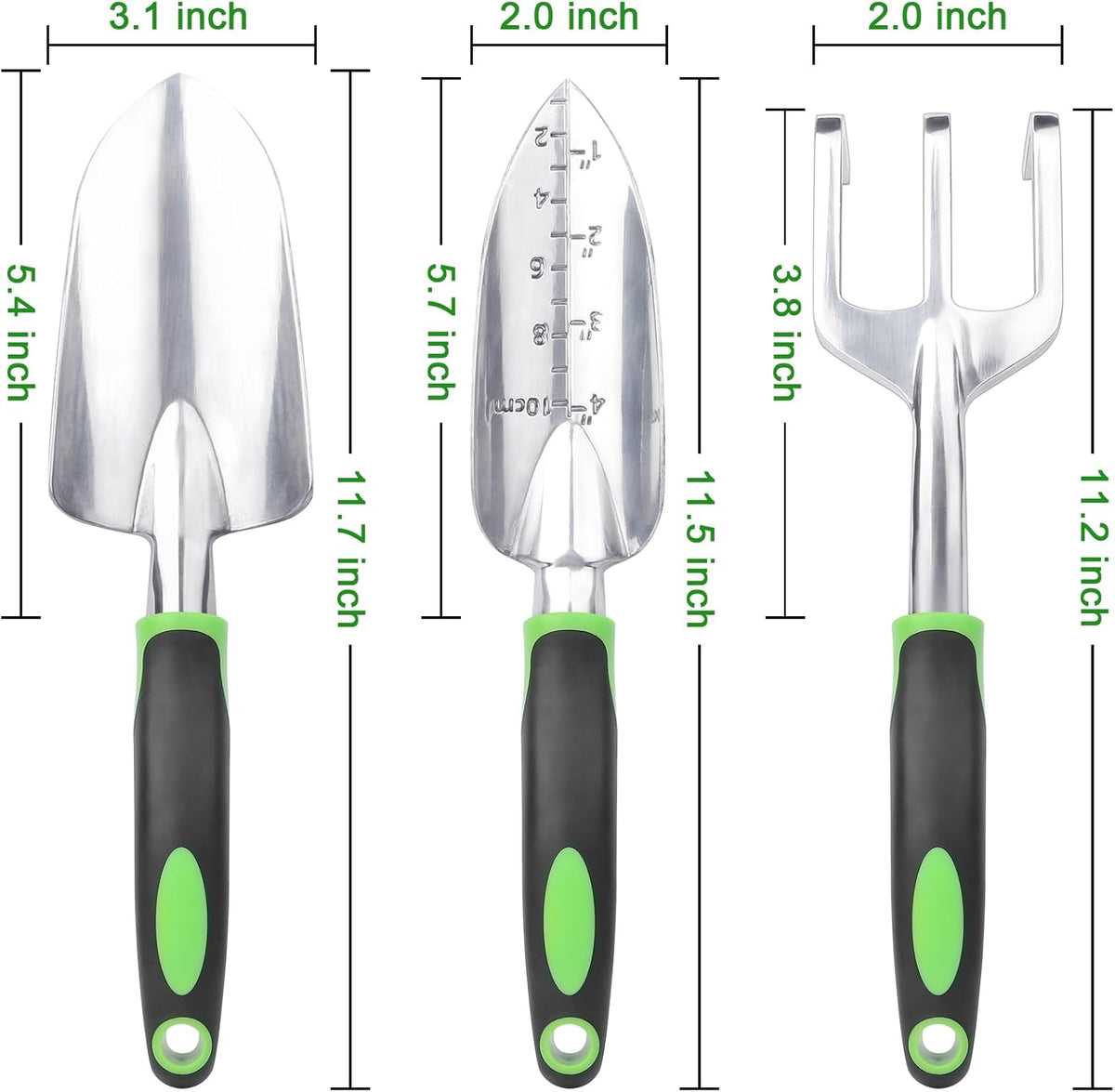 Garden Hand Tool Set – Trowel, Rake & Transplanting Spade – 3 Piece