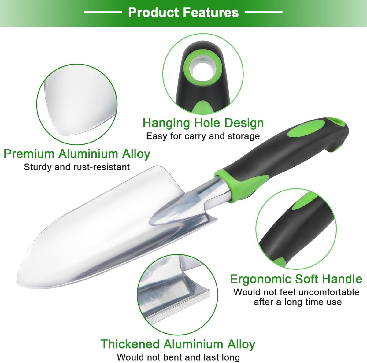 Garden Hand Tool Set – Trowel, Rake & Transplanting Spade – 3 Piece