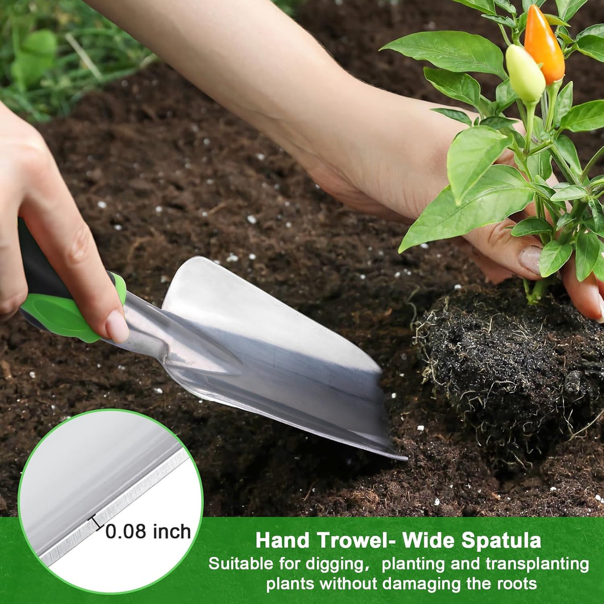 Garden Hand Tool Set – Trowel, Rake & Transplanting Spade – 3 Piece