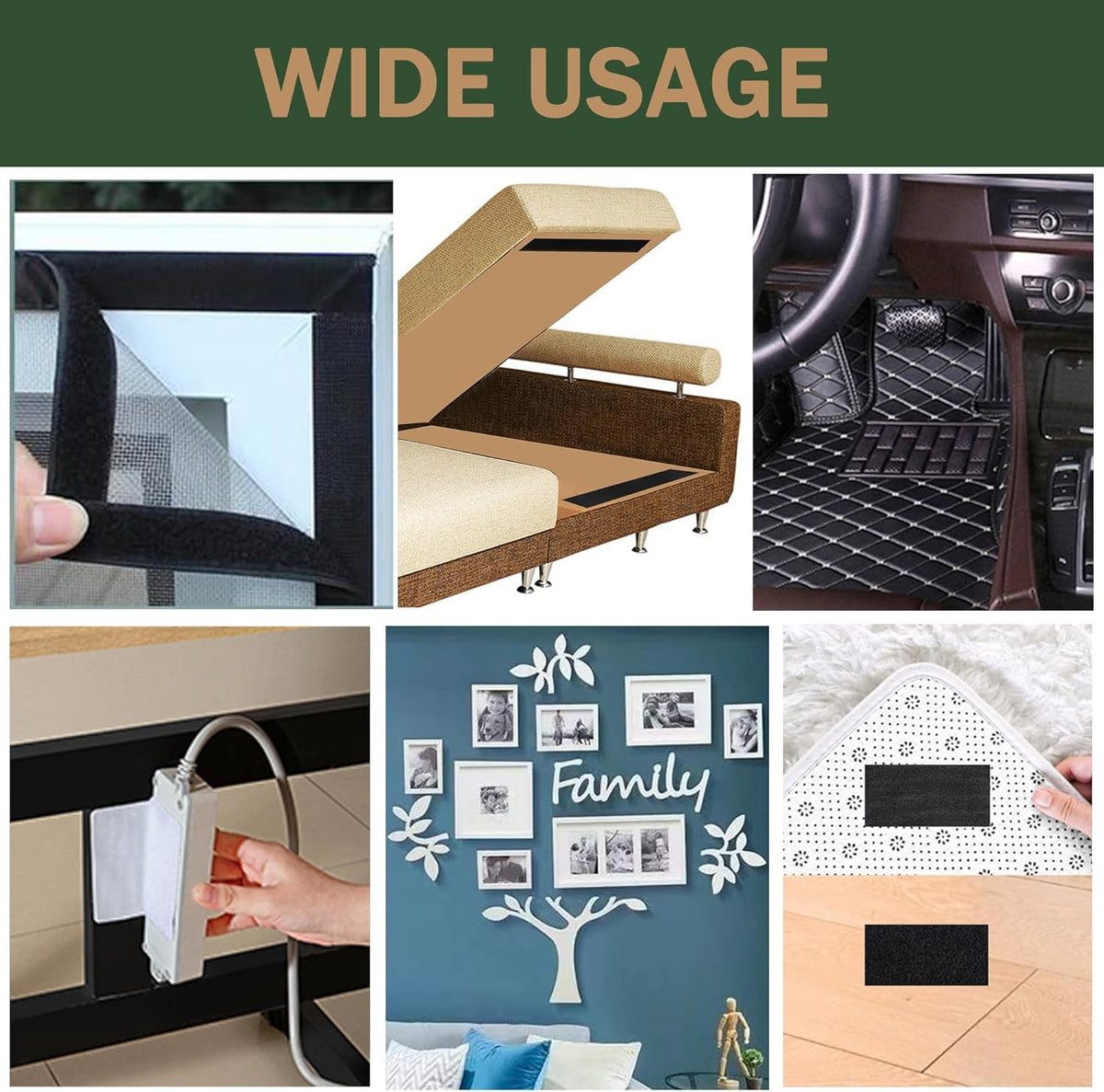 2 Inch Wide Hook and Loop Tape, Excellent Grip, Strong Adhesive Back, Nylon Self-Adhesive Fastener Strips for Fixing