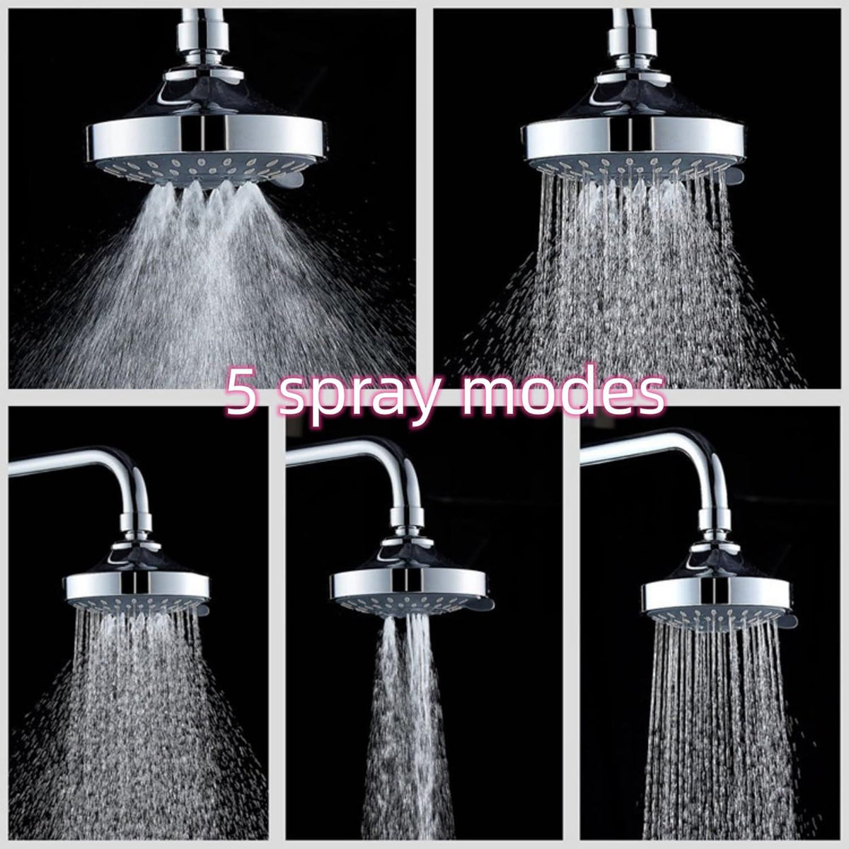 Shower Head High High Flow Pressure Rain Fixed Showerhead 5-Setting with Bathroom Showerhead with Adjustable Brass