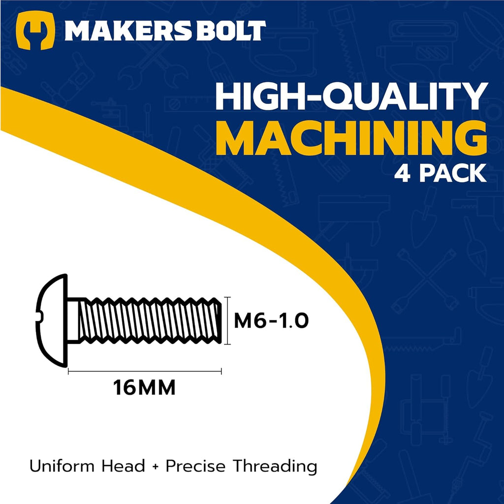 Black License Plate Screws for Lexus, Toyota, and Honda, Phillips Machine Pan Head 18-8, Stainless Steel, M6-1.0 x 16