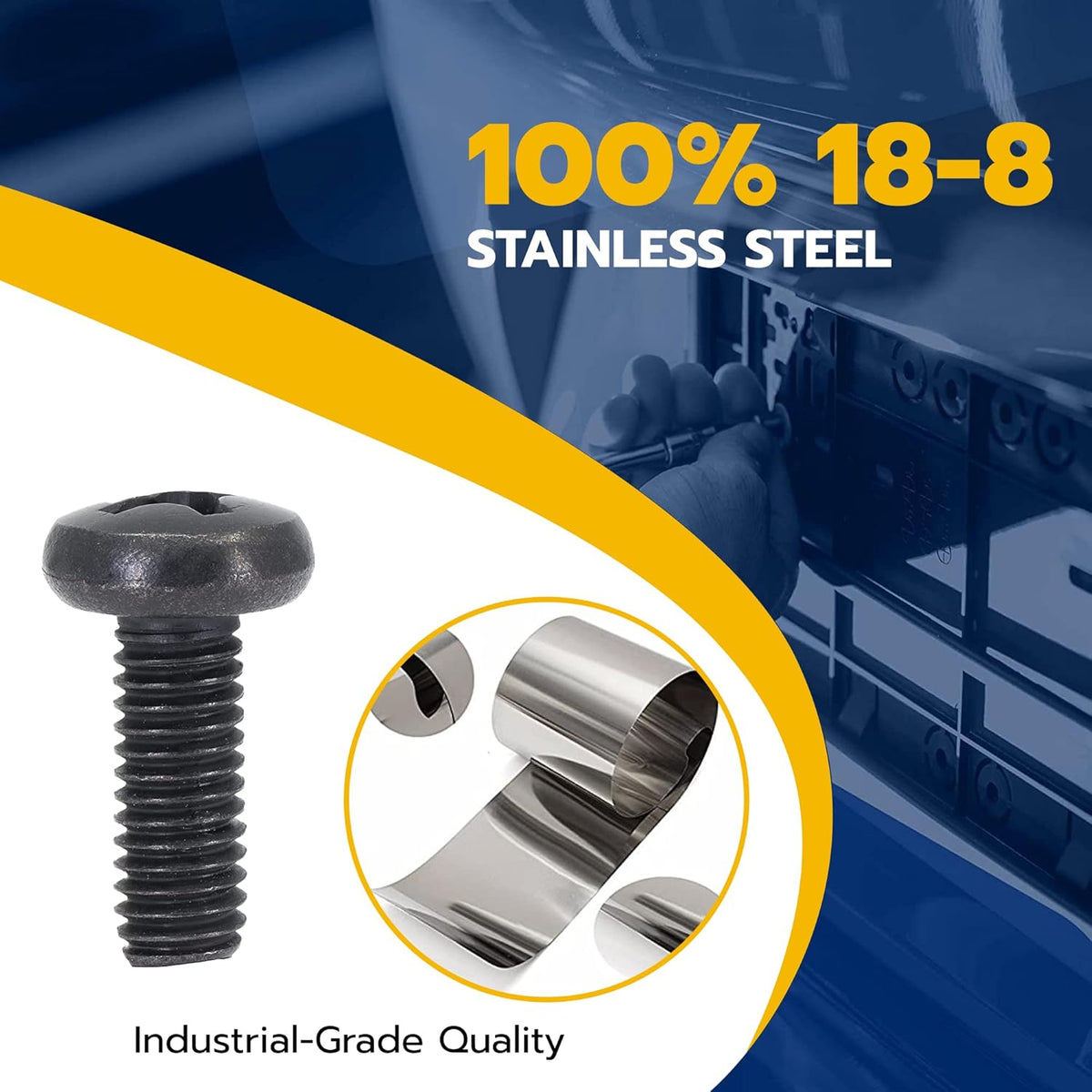 Black License Plate Screws for Lexus, Toyota, and Honda, Phillips Machine Pan Head 18-8, Stainless Steel, M6-1.0 x 16