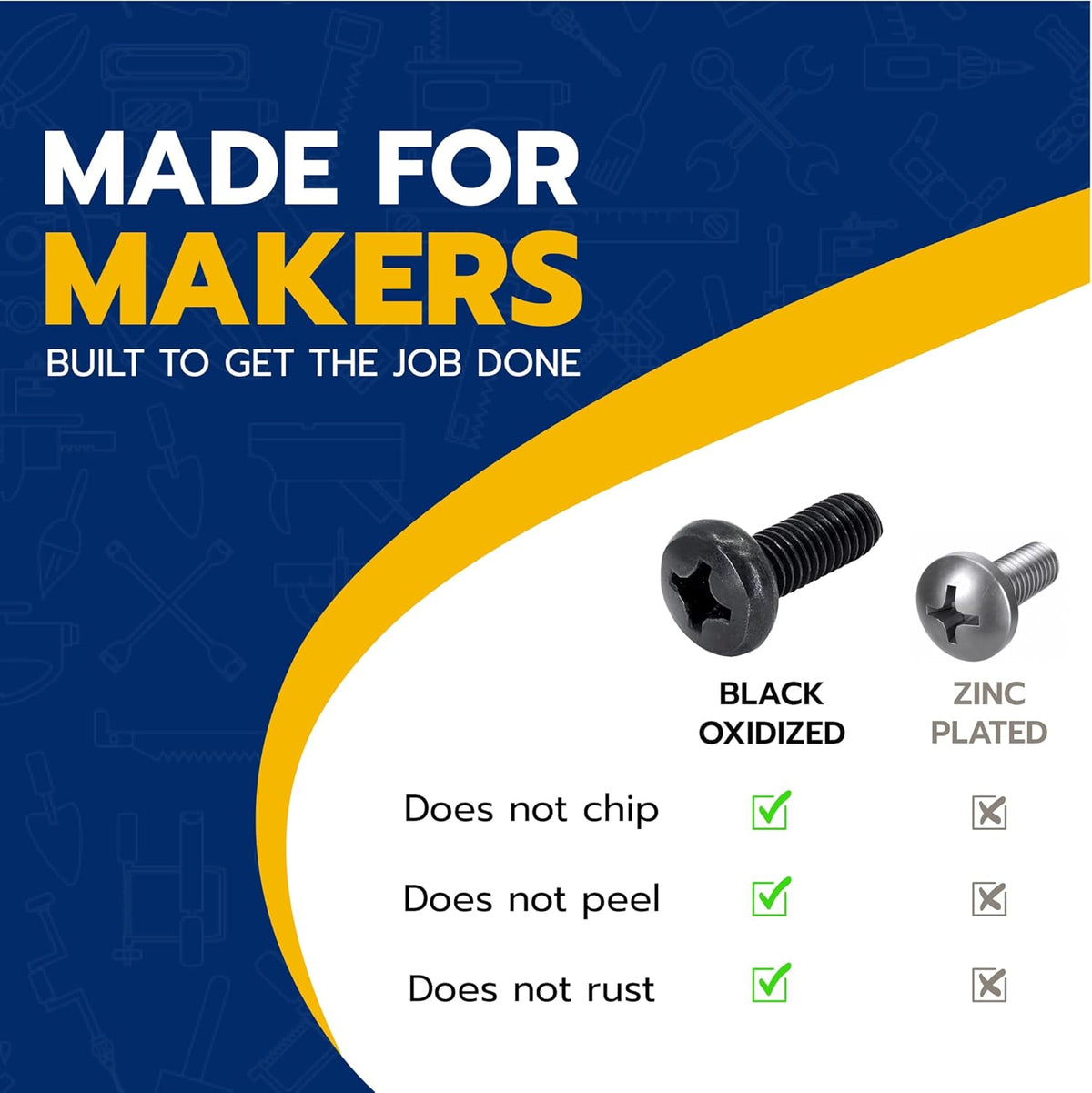 Black License Plate Screws for Lexus, Toyota, and Honda, Phillips Machine Pan Head 18-8, Stainless Steel, M6-1.0 x 16