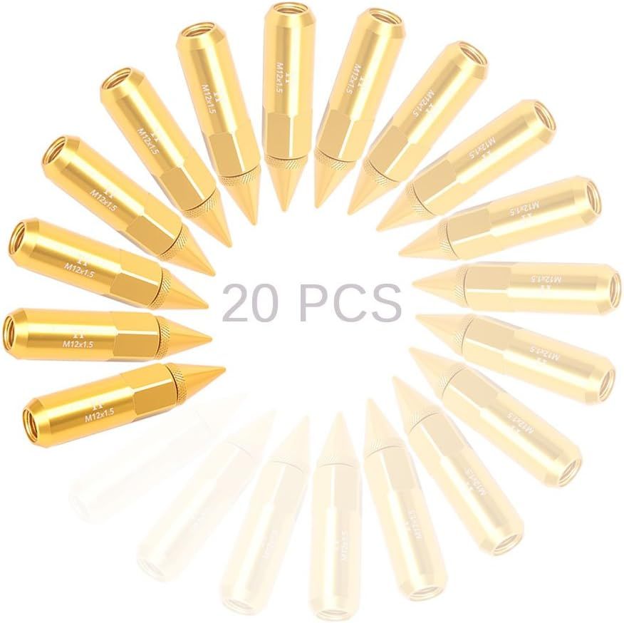 M12 × 1.5 Extended Spike Wheel Nuts – 20 Piece – Gold