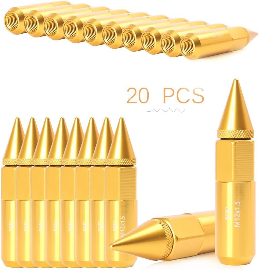 M12 × 1.5 Extended Spike Wheel Nuts – 20 Piece – Gold