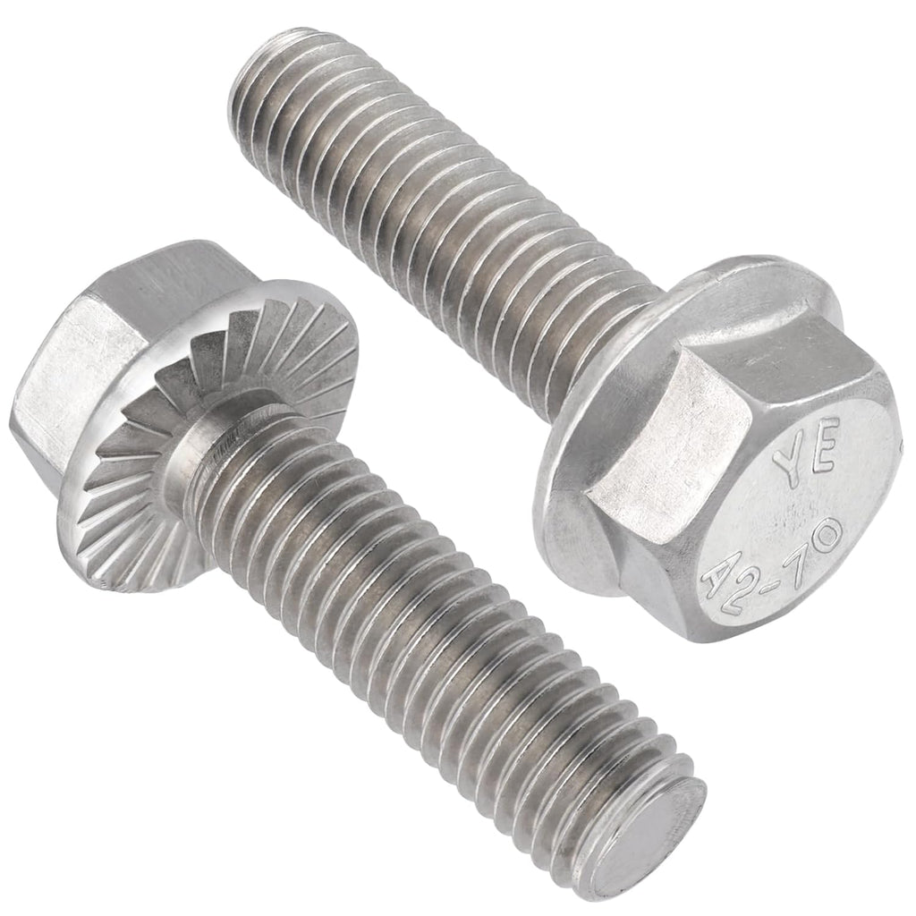 M8-1.25 x 25mm Flanged Hex Head Bolts, 304 Stainless Steel 18-8, Fully Threaded
