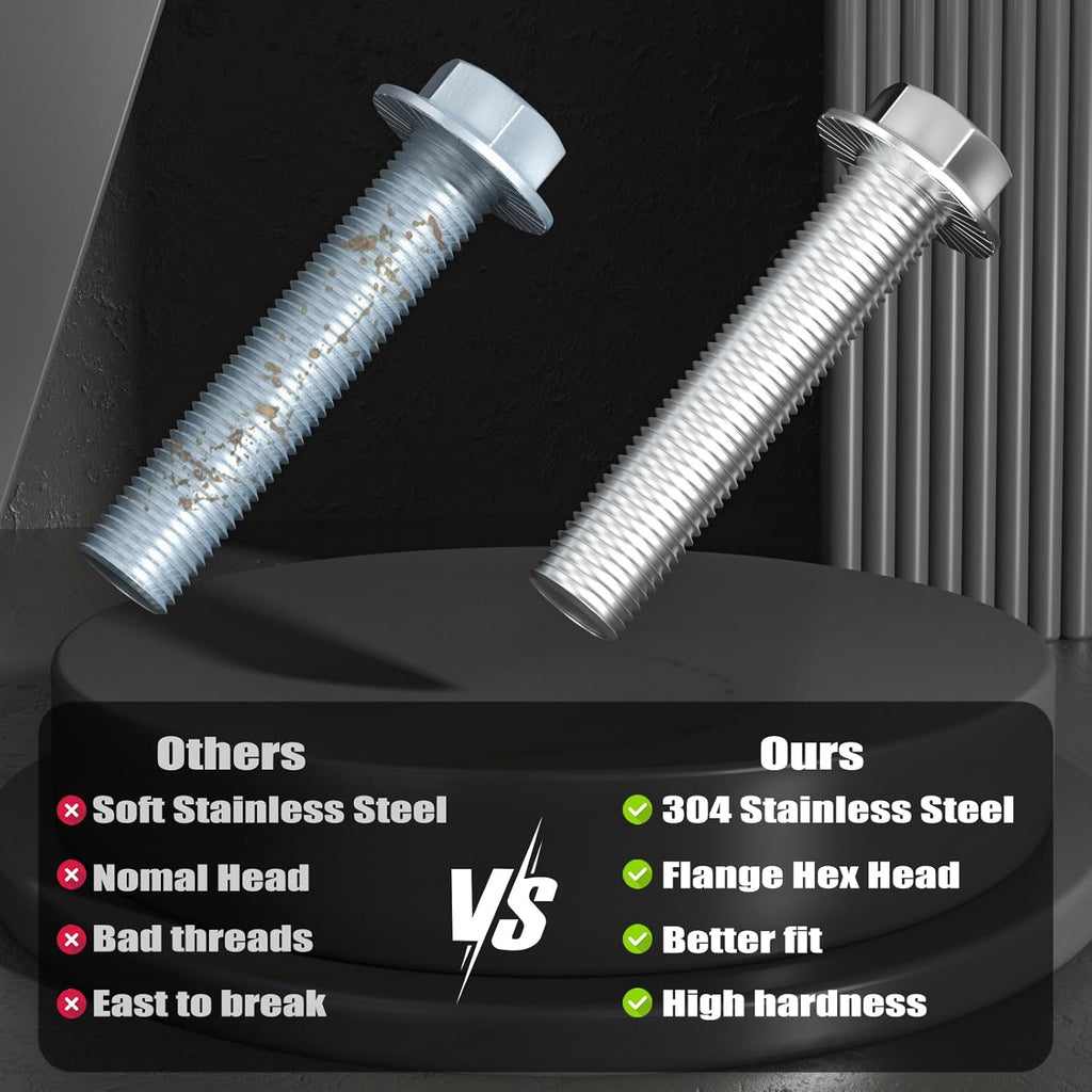 M8-1.25 x 25mm Flanged Hex Head Bolts, 304 Stainless Steel 18-8, Fully Threaded