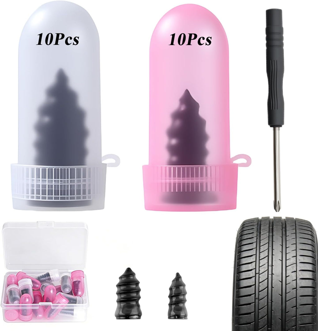 Tyre Repair Rubber Nail Kit, Premium Spiral Screw-in Tyre Plugs with 2 Sizes