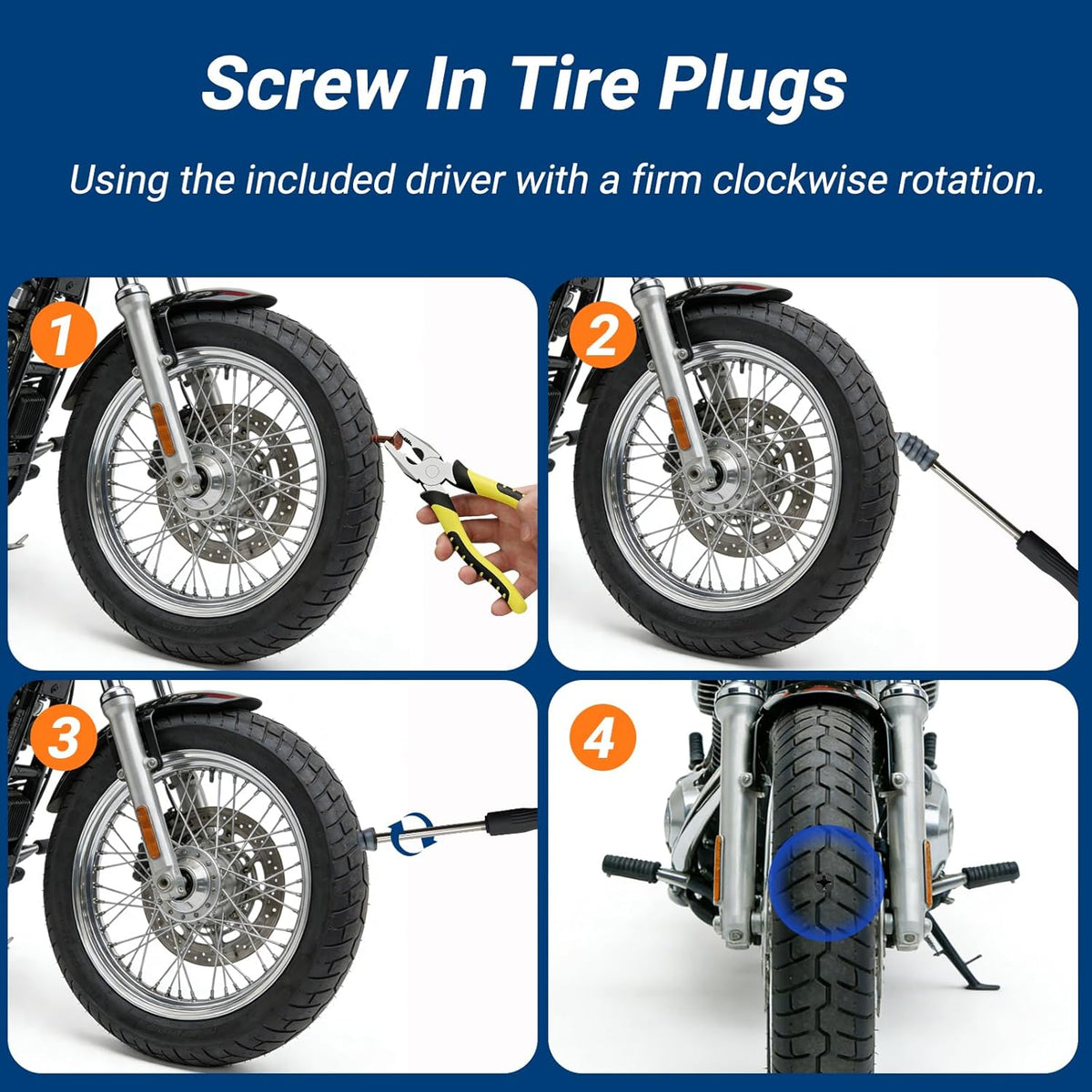 Tyre Repair Rubber Nail Kit, Premium Spiral Screw-in Tyre Plugs with 2 Sizes