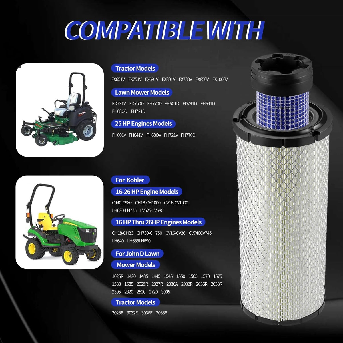 Kawasaki 11013-7044 & 11013-7045 Inner & Outer Air Filter Cleaners Combo OEM for Donaldson Kohler 25-083-01-S