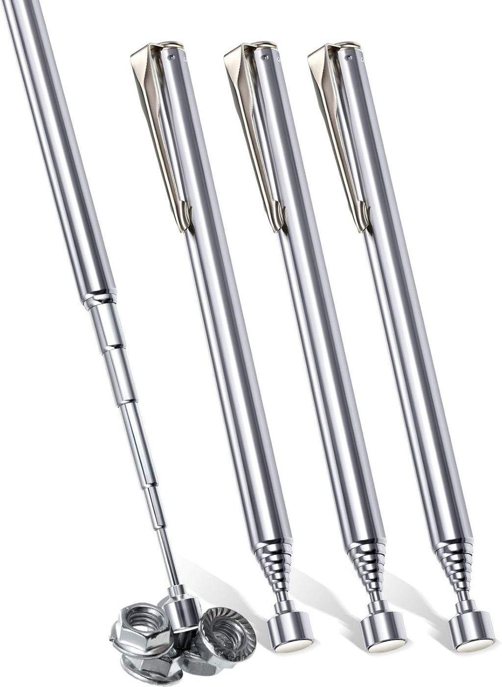 4 Pieces Telescoping Magnetic Pick up Tool Grabbers Reacher Tools with Pocket Clip 25 Inch Telescopic Retrieving