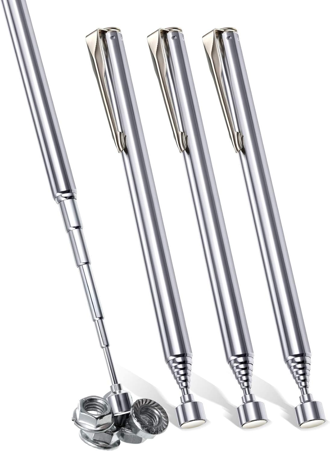 4 Pieces Telescoping Magnetic Pick up Tool Grabbers Reacher Tools with Pocket Clip 25 Inch Telescopic Retrieving