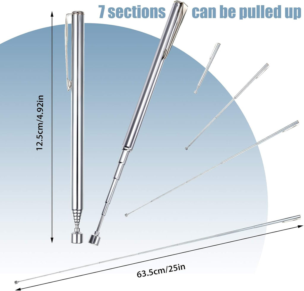 4 Pieces Telescoping Magnetic Pick up Tool Grabbers Reacher Tools with Pocket Clip 25 Inch Telescopic Retrieving