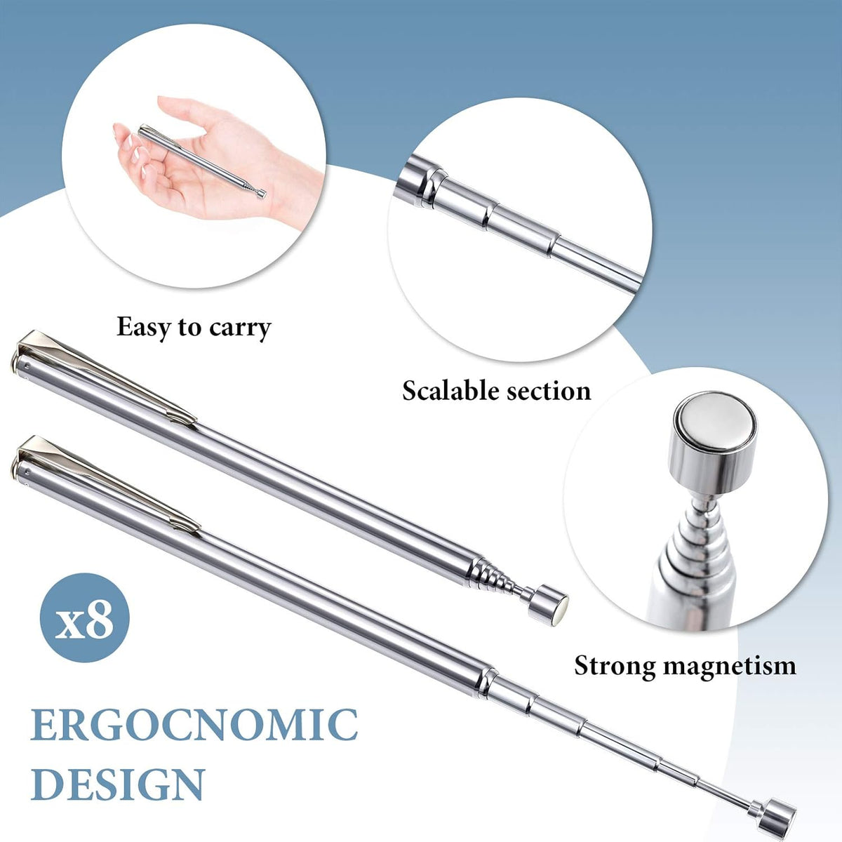 4 Pieces Telescoping Magnetic Pick up Tool Grabbers Reacher Tools with Pocket Clip 25 Inch Telescopic Retrieving