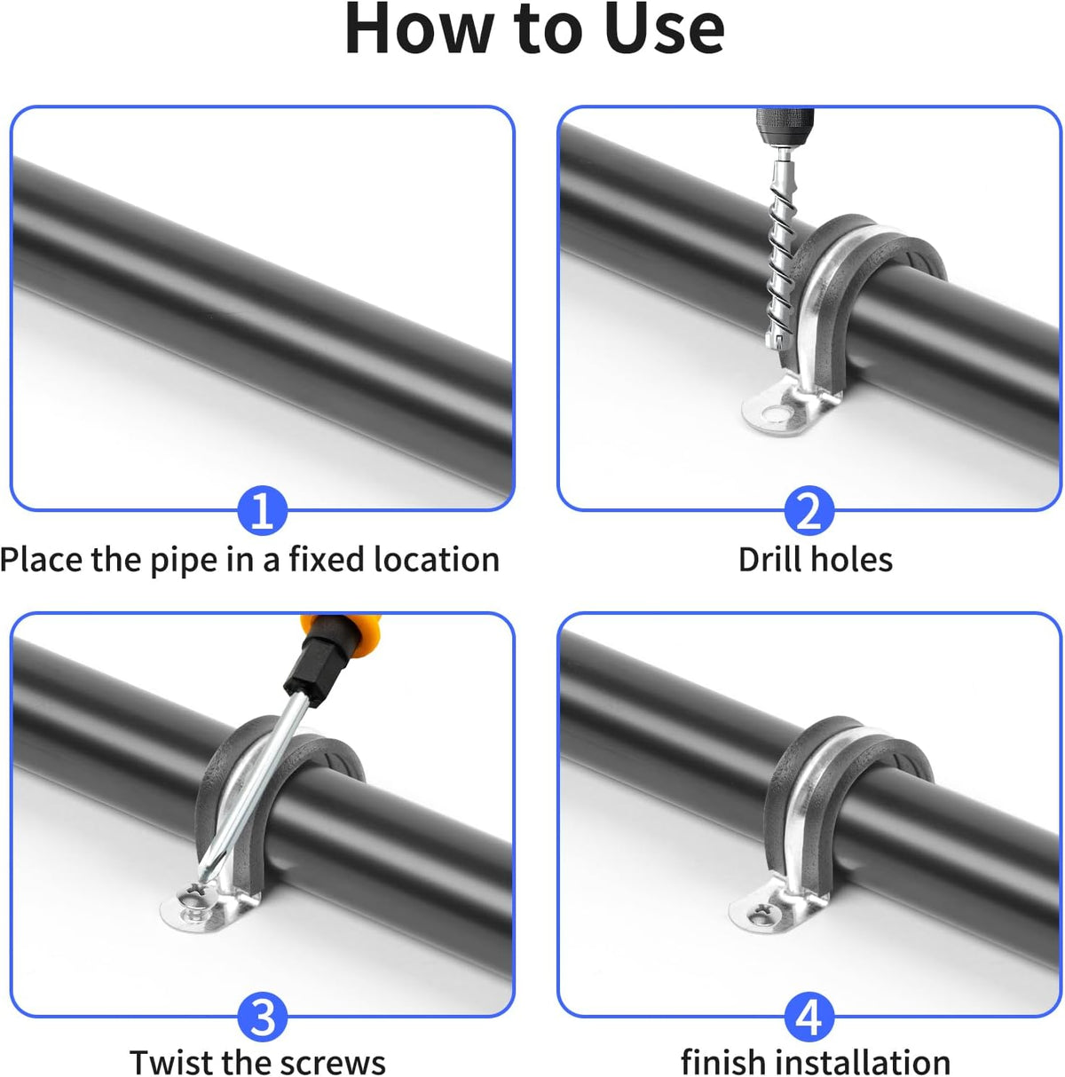 1 Inch Reinforced Rigid Pipe Strap, 2 Holes U Bracket Cable Clamp Hanger, Rubber Cushioned Insulated Clamp