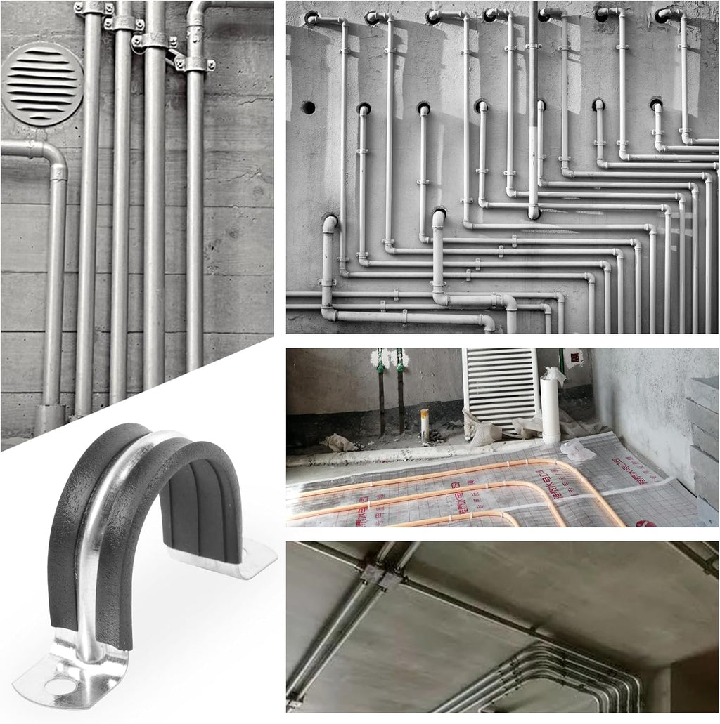 1 Inch Reinforced Rigid Pipe Strap, 2 Holes U Bracket Cable Clamp Hanger, Rubber Cushioned Insulated Clamp