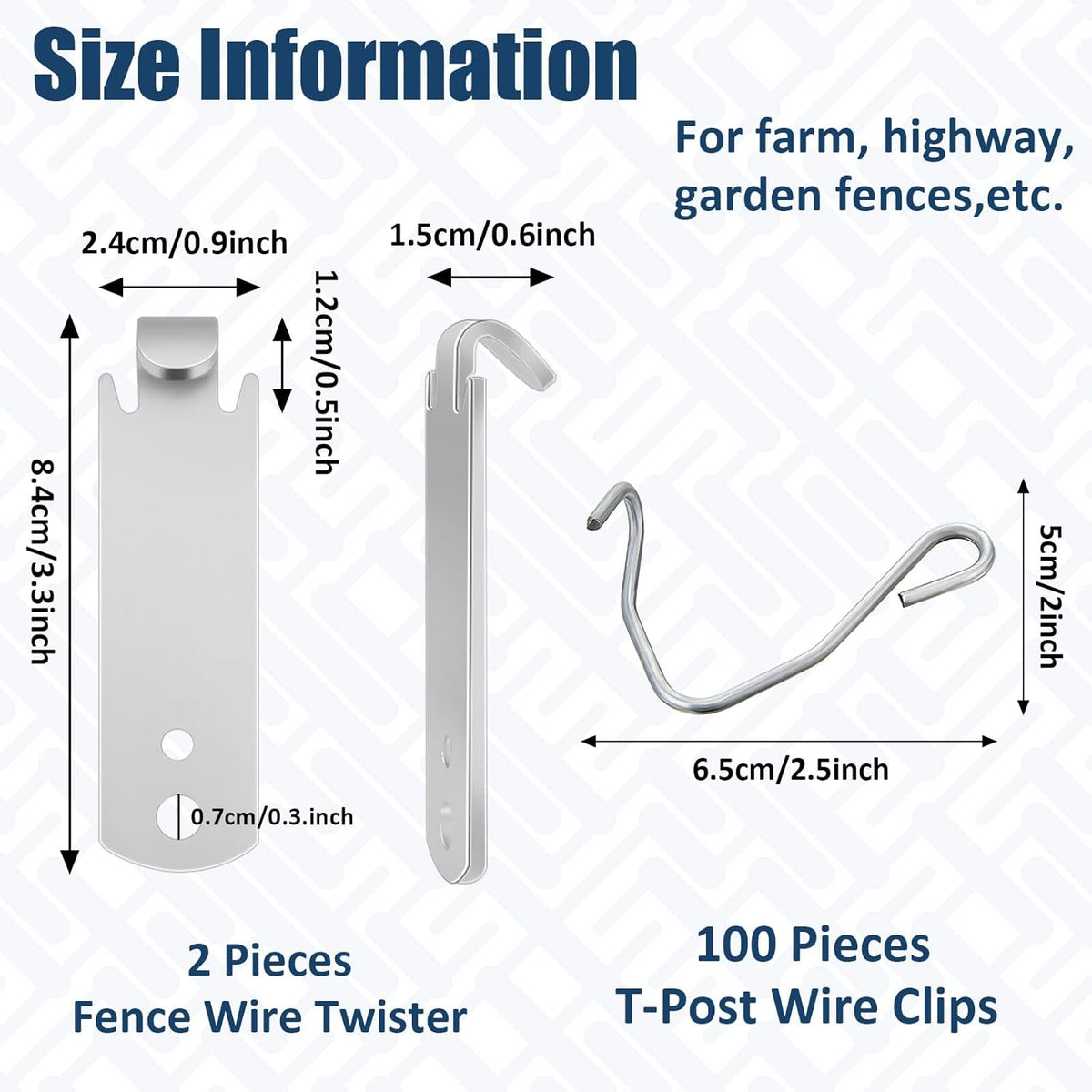 102 Pieces T Post Wire Clips Fence Twister for Galvanized Steel Tensioning Tool Fixing Clip Garden Farm Highway Sport