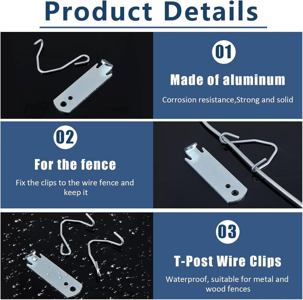 102 Pieces T Post Wire Clips Fence Twister for Galvanized Steel Tensioning Tool Fixing Clip Garden Farm Highway Sport