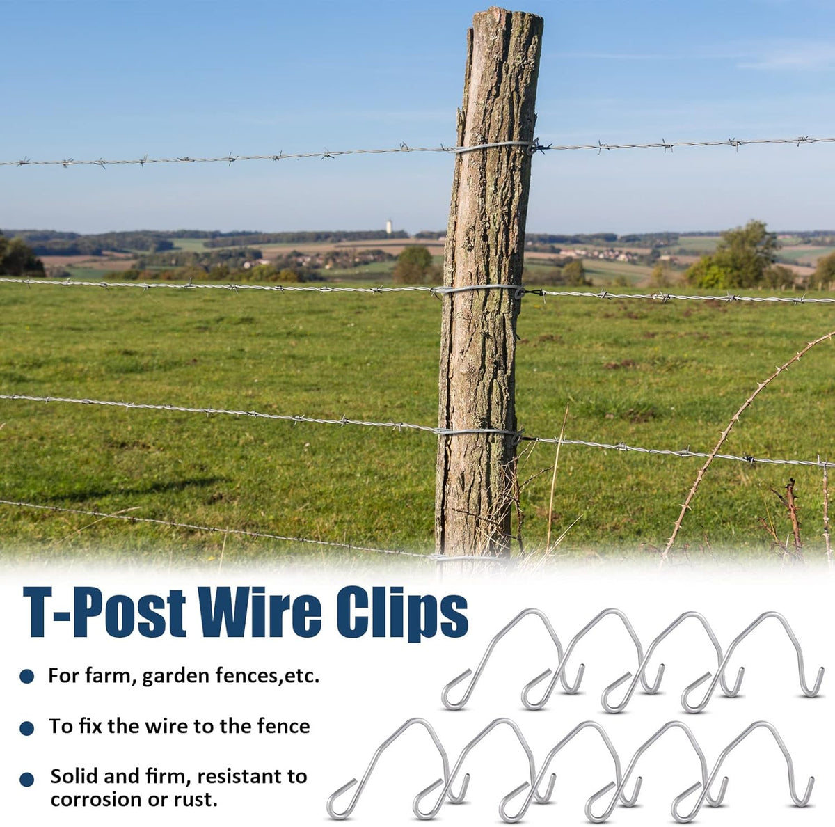 102 Pieces T Post Wire Clips Fence Twister for Galvanized Steel Tensioning Tool Fixing Clip Garden Farm Highway Sport