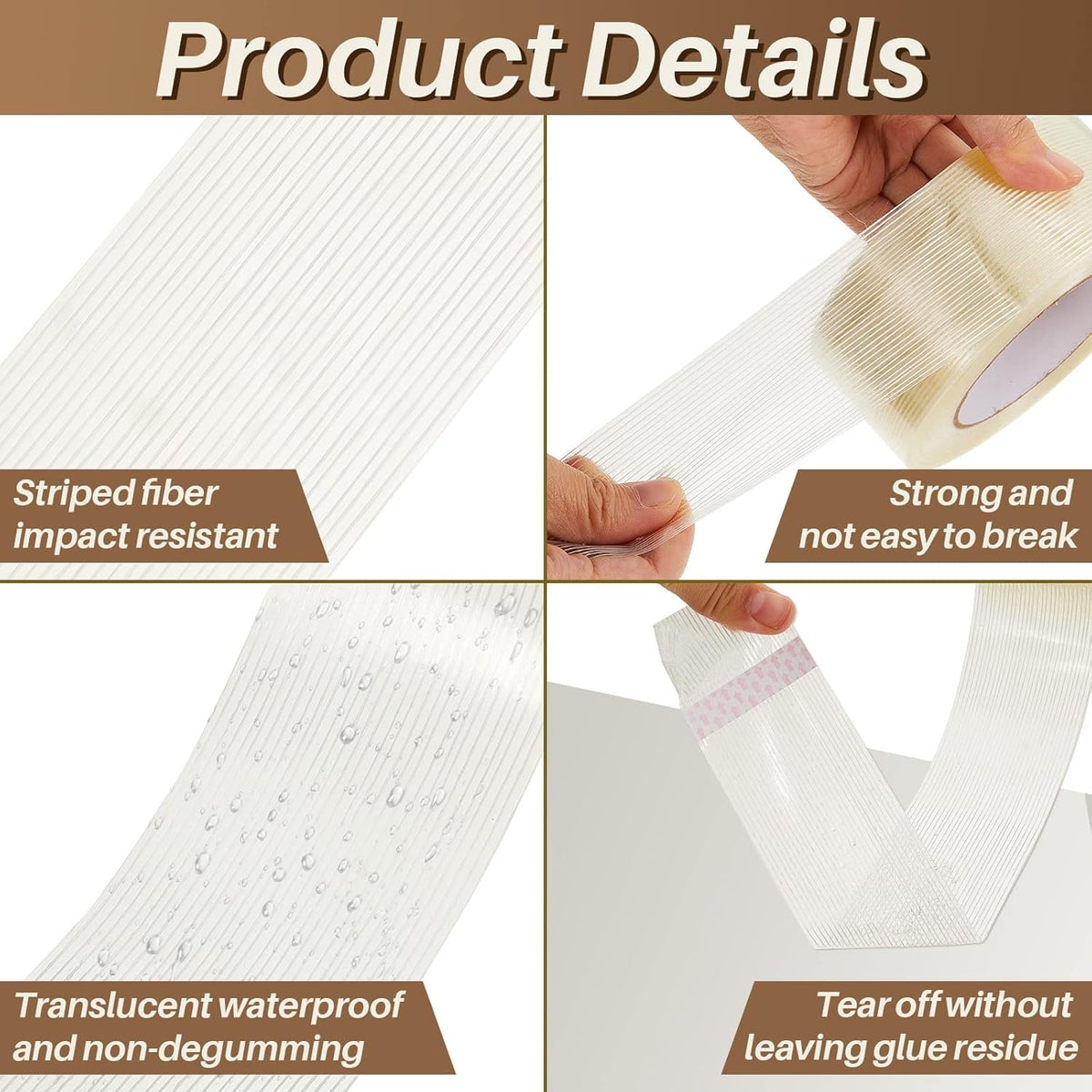 12 Rolls Filament Strapping Tape 5.7 Mil Heavy Duty Transparent Reinforced Fiberglass for Packaging Sealing Binding