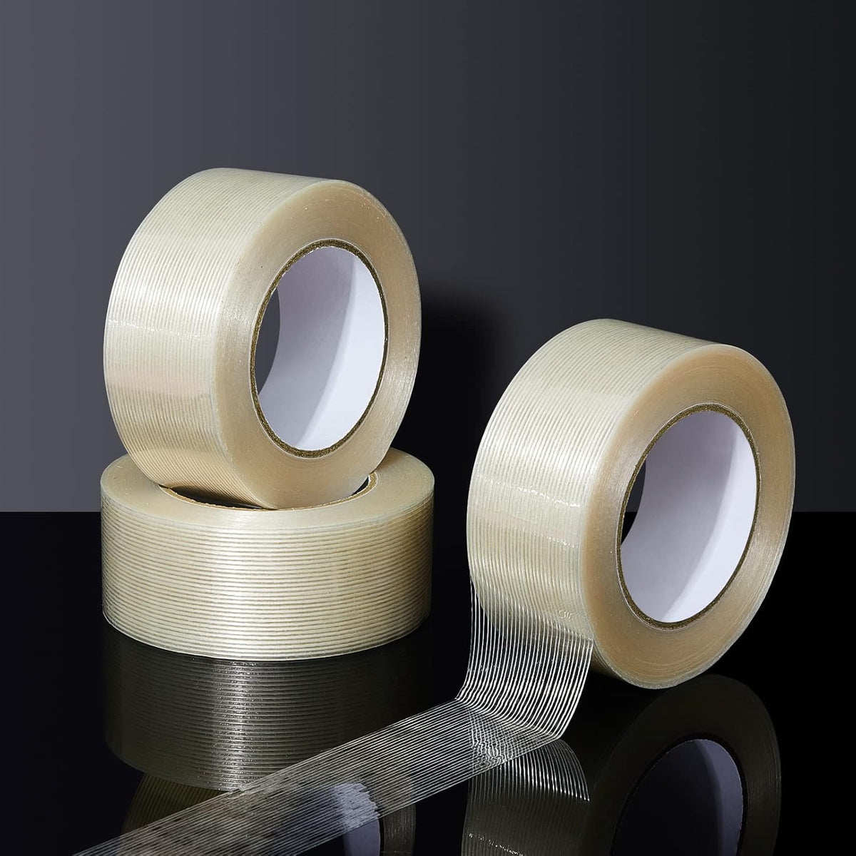 12 Rolls Filament Strapping Tape 5.7 Mil Heavy Duty Transparent Reinforced Fiberglass for Packaging Sealing Binding
