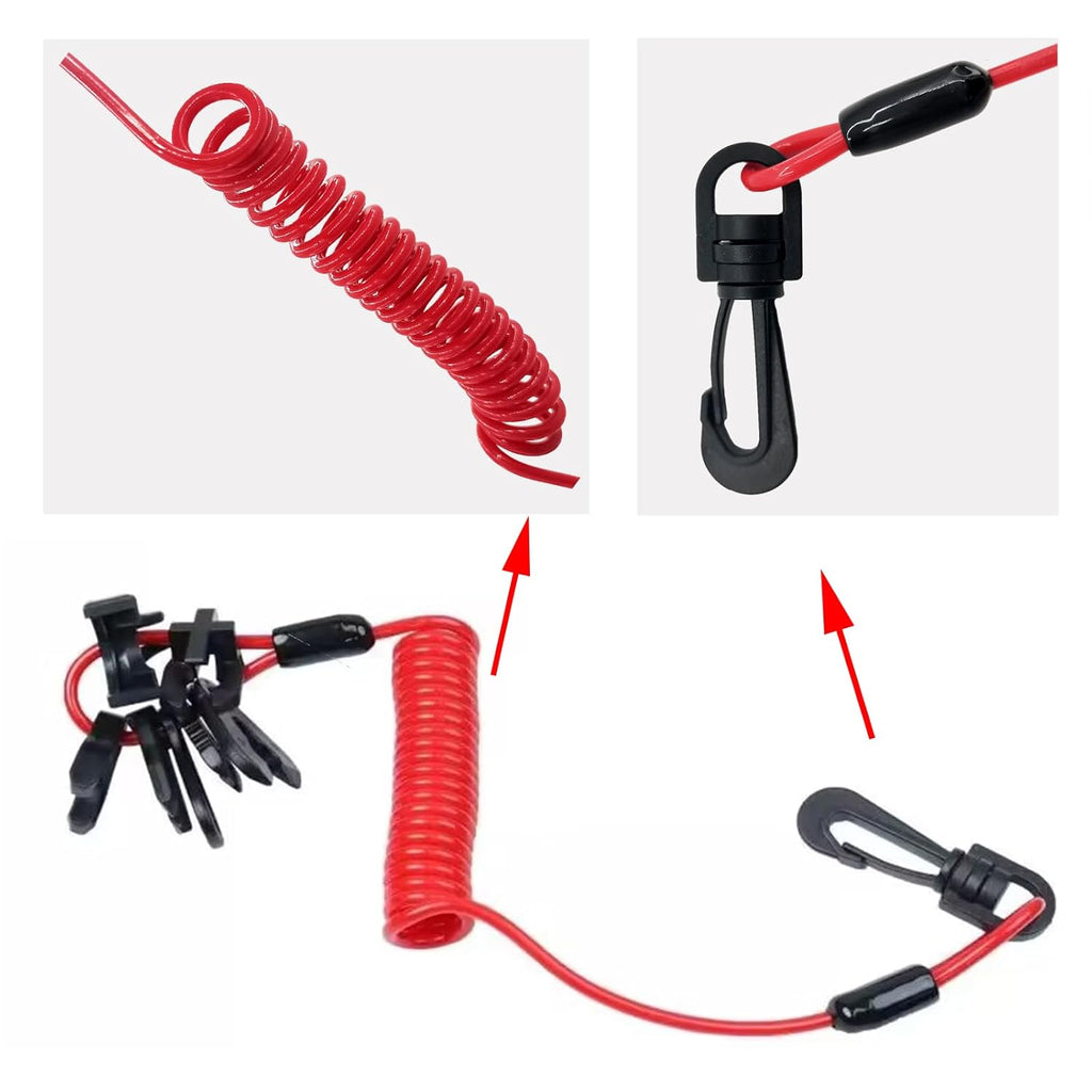 Universal Boat Kill Switch Key Set, Safety Stop Connector Lanyard Cord Replacement for Mercury, Yamaha, Honda