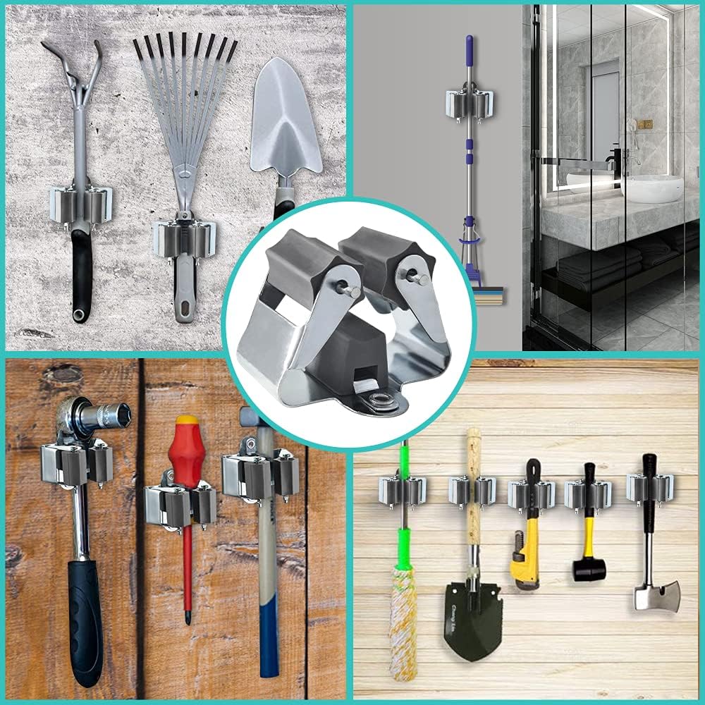 Petluno Broom Holder – Tool Holder Broom Wall Mount System Multi Wall Holder Mounting System Garden Tools Set