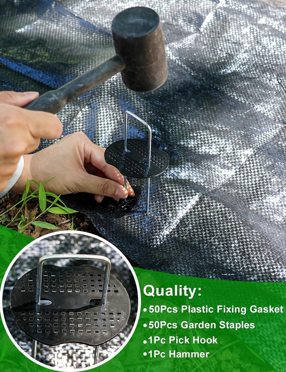 102 Piece 6 Inches Landscape Staples with Gasket Kit. 50 Piece U-Shaped Garden Stakes and Plastic Fixing Gasket