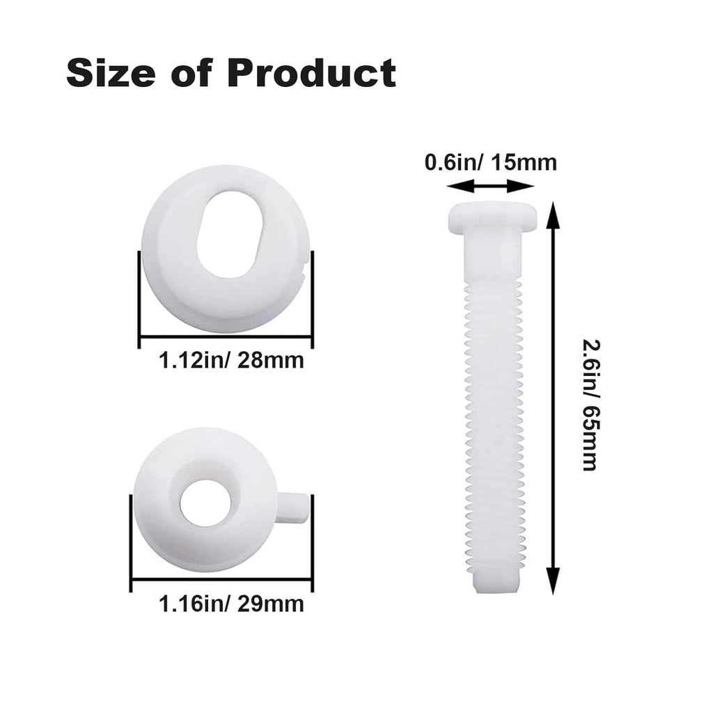 Toilet Seat Hinge Bolt Screw, 4 Piece Universal Plastic Downlock Nuts Toilet Seat Hinge Bolts Replacement Parts for