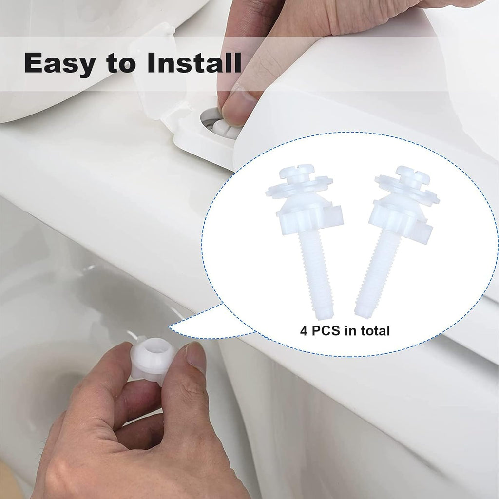 Toilet Seat Hinge Bolt Screw, 4 Piece Universal Plastic Downlock Nuts Toilet Seat Hinge Bolts Replacement Parts for