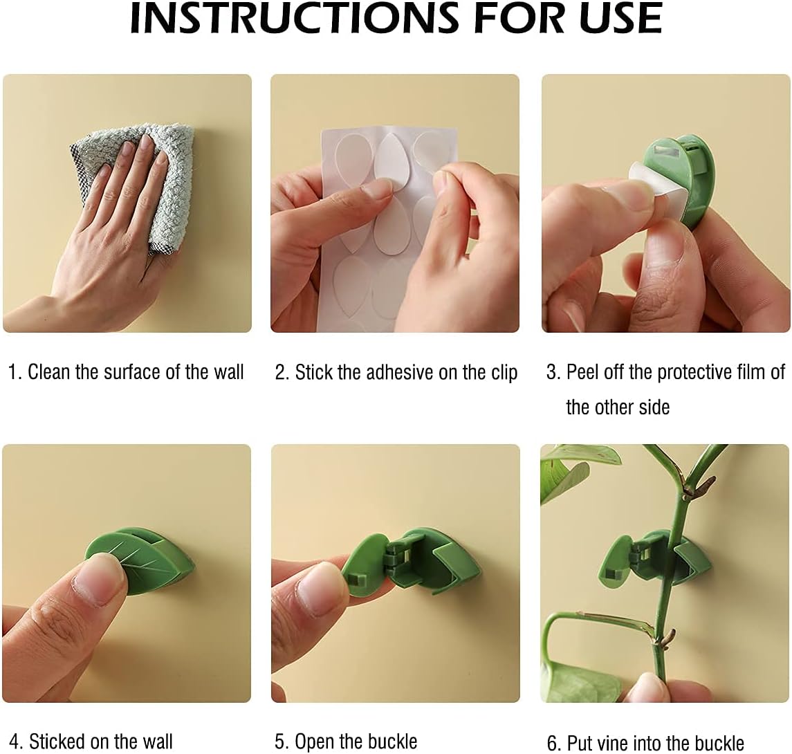 100 Piece Plant Climbing Wall Fixture Clips Self-Adhesive Hook Vines Traction Clips Invisible Holder Garden Green