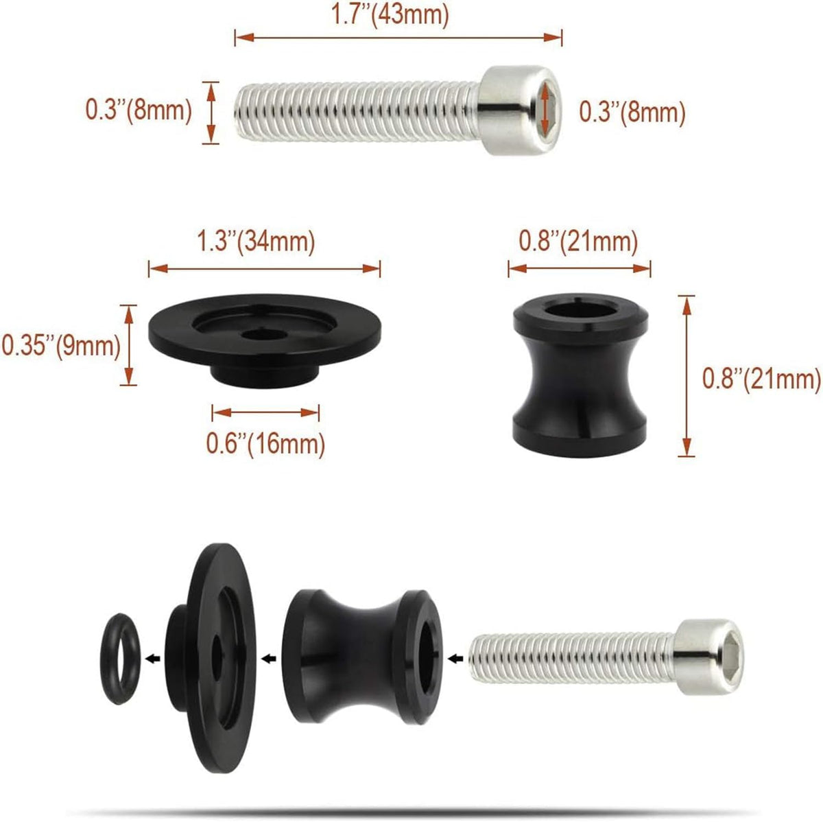 2 Piece Swing Arm Spool, 8/10mm Motorcycle CNC Rear Stand, Swing Arm Spool Sliders Stand Swing arm Bobbins Compatible