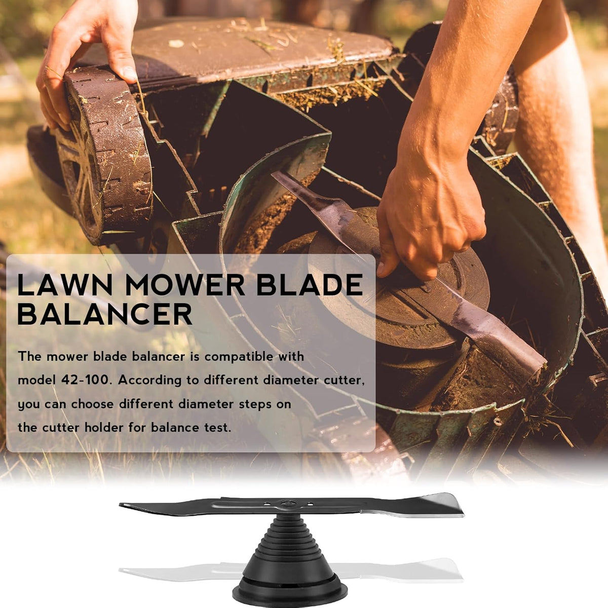 Lawn Mower Blade Sharpener Set – 1/4in Drill Shank – 4 Sharpeners + Balancer