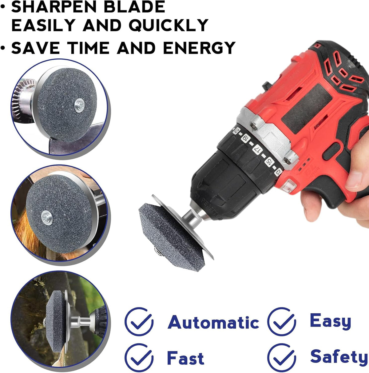 Lawn Mower Blade Sharpener Set – 1/4in Drill Shank – 4 Sharpeners + Balancer