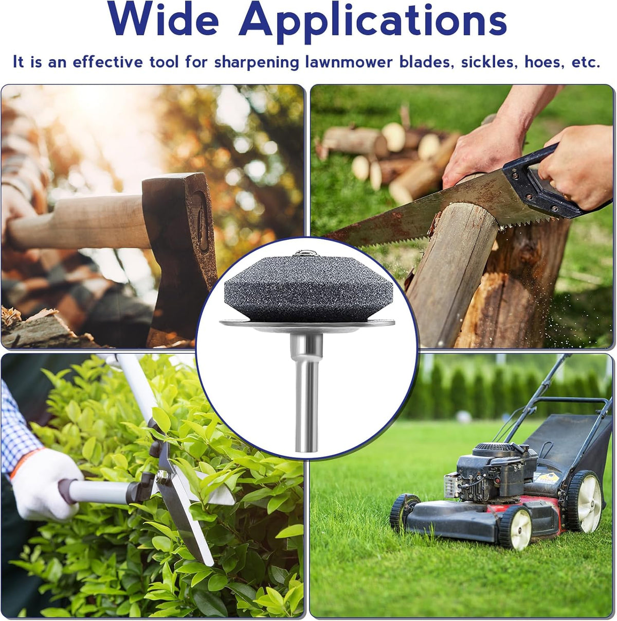 Lawn Mower Blade Sharpener Set – 1/4in Drill Shank – 4 Sharpeners + Balancer