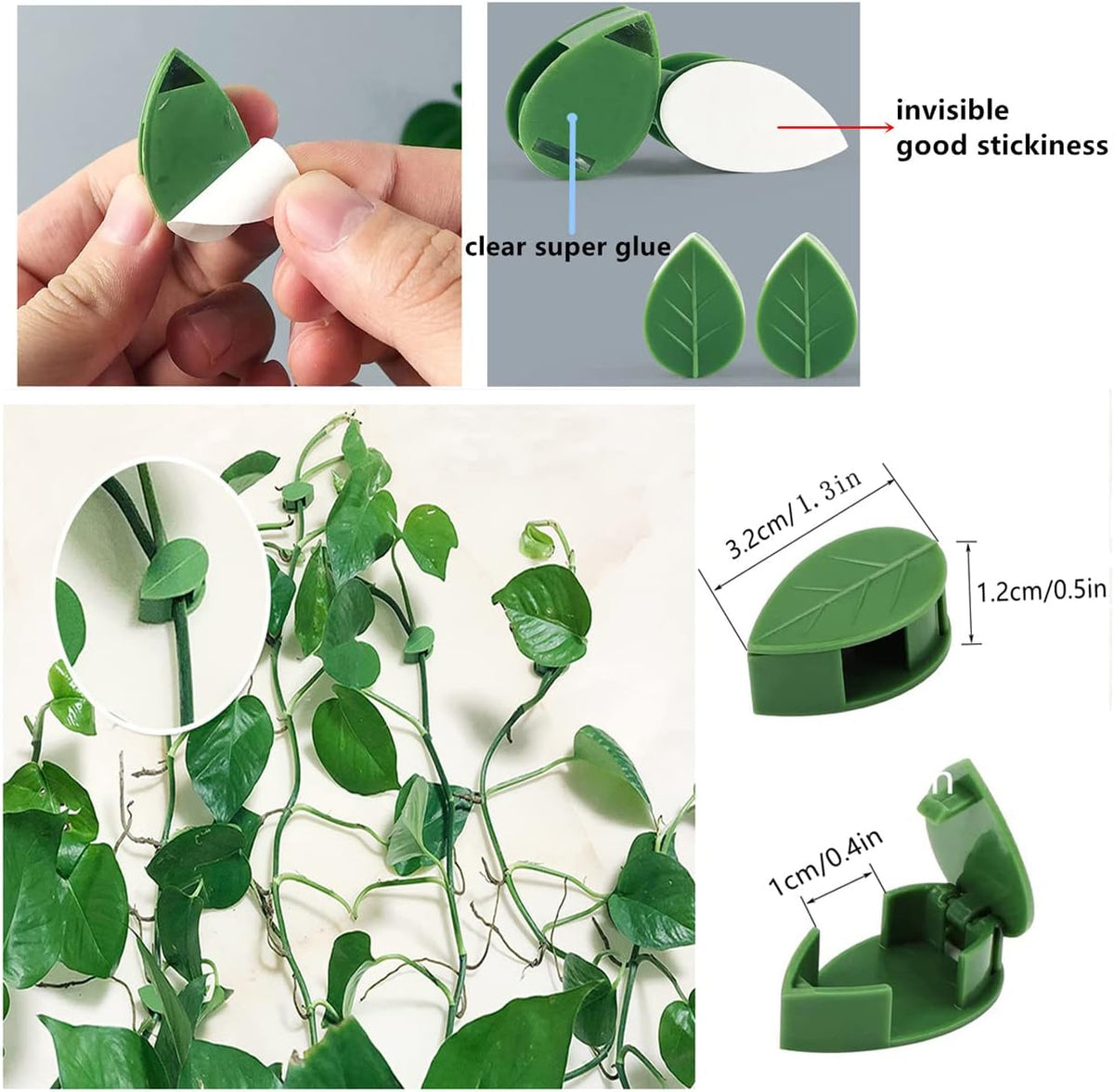 60 Piece Plant Climbing Wall Fixture Clips Acrylic Self-Adhesive Sticker Fixer Vine Traction Invisible Holder Green