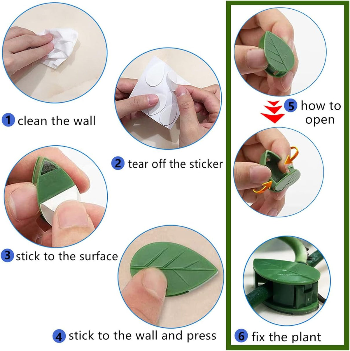 60 Piece Plant Climbing Wall Fixture Clips Acrylic Self-Adhesive Sticker Fixer Vine Traction Invisible Holder Green