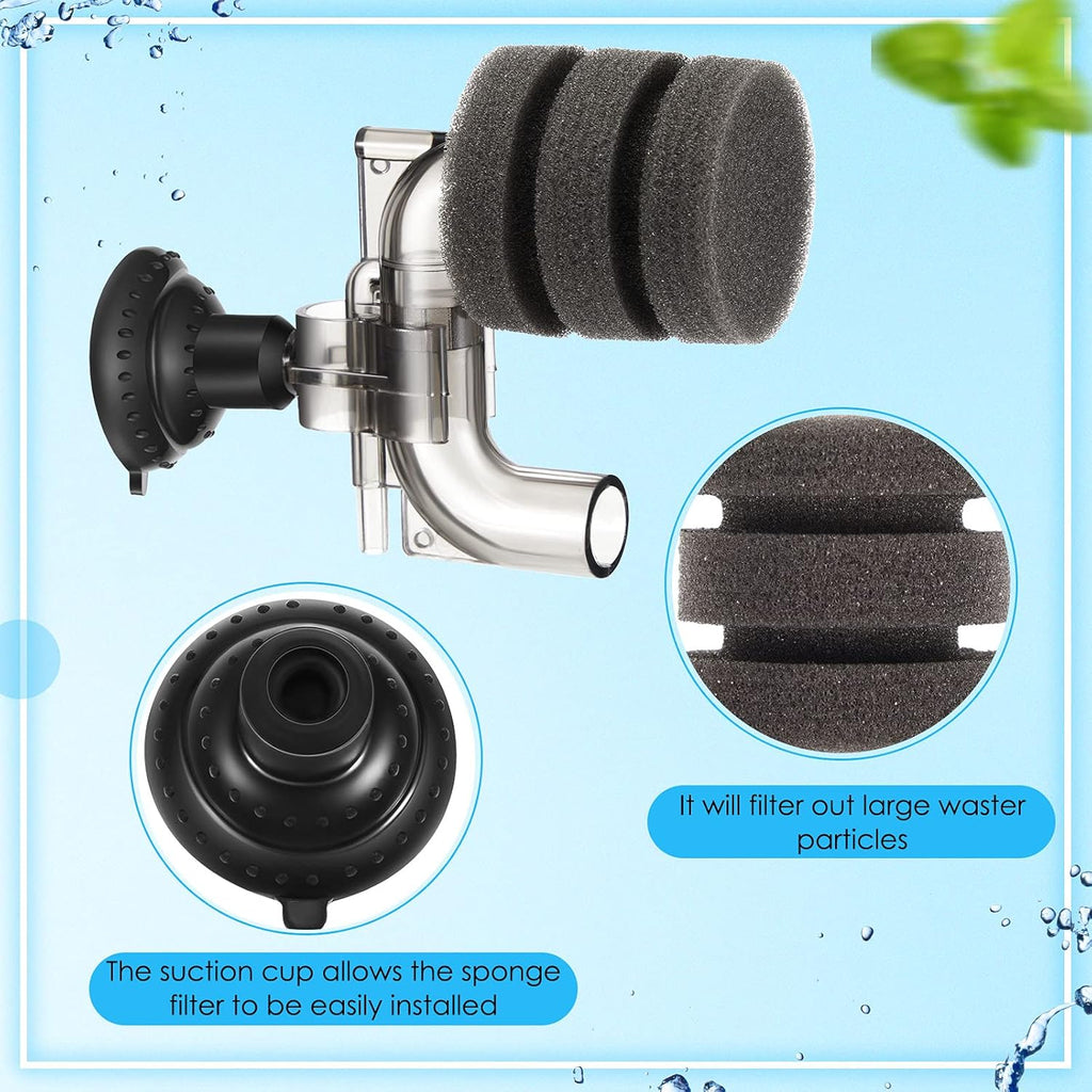 2 Pieces Mini Aquarium Single Sponge Filter Submersible Foam Quiet for Small Fish Tank 0.5-5 Gallon Fixed Freshwater